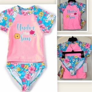 Angel Beach Short sleeve rash guard & bikini bottoms swimsuit NWT SIZE 4